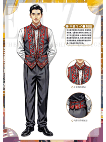 喀什酒店中餐廳服務(wù)員特色馬夾工作服手繪圖